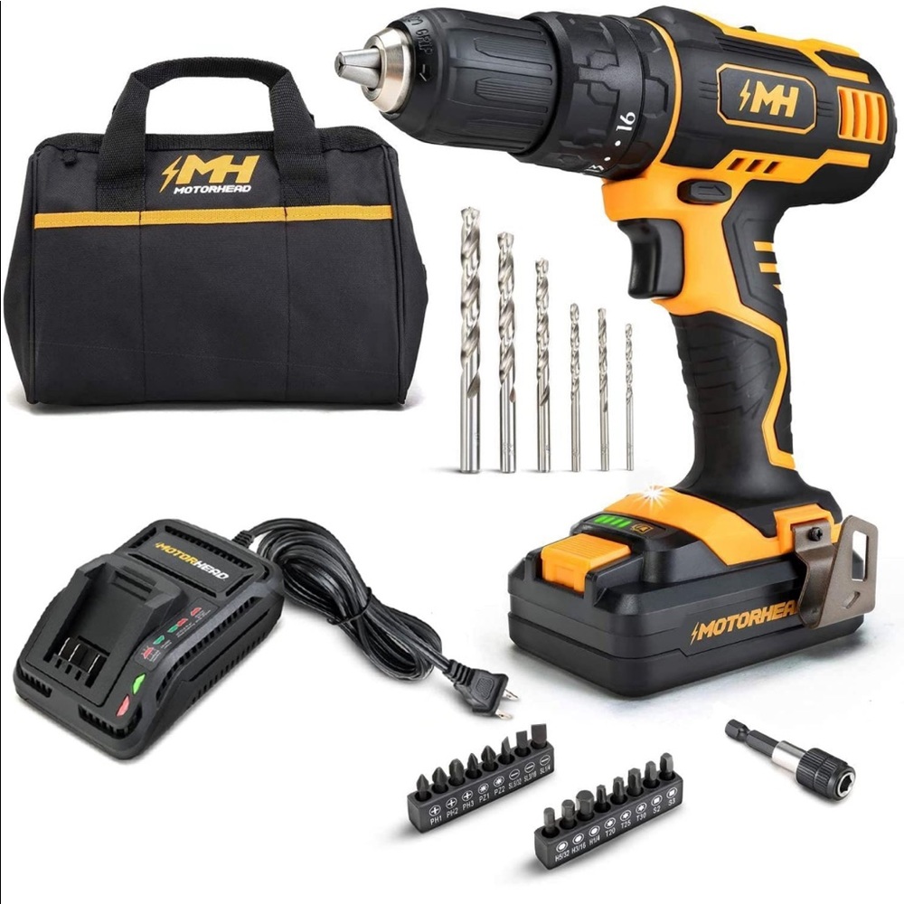 NEW! 20V Cordless Drill Plus 2Ah Battery Charger Screwdriver & Drill Bits & Bag